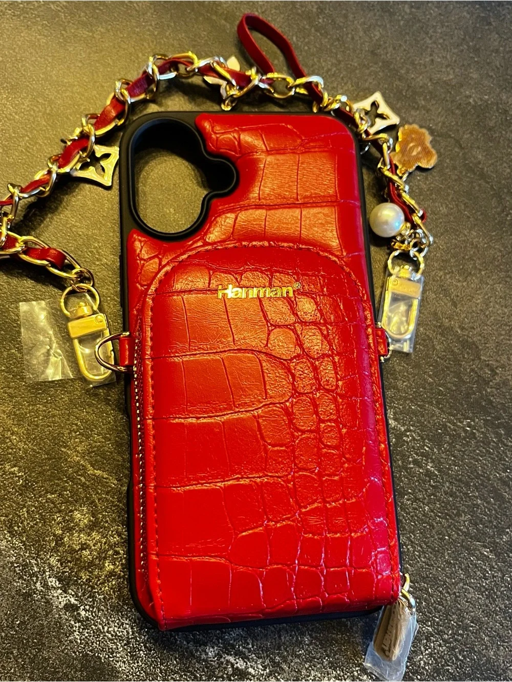 Phone Case for iPhone 16 Plus,Genuine Leather Zipper Wallet Purse Case, Red